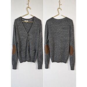 WHO.A.U Wool Cardigan L Gray Elbow Patch Dark Academia Grandpa Preppy‎